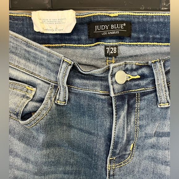 Judy Blue Medium Blue Distressed Skinny Jeans - Picture 2 of 5